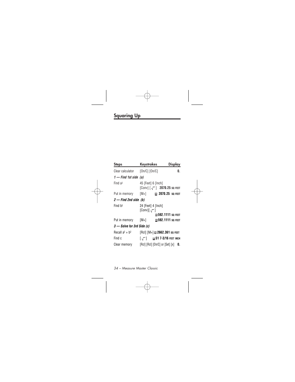 Squaring up | Calculated Industries 4015 User Manual | Page 34 / 84