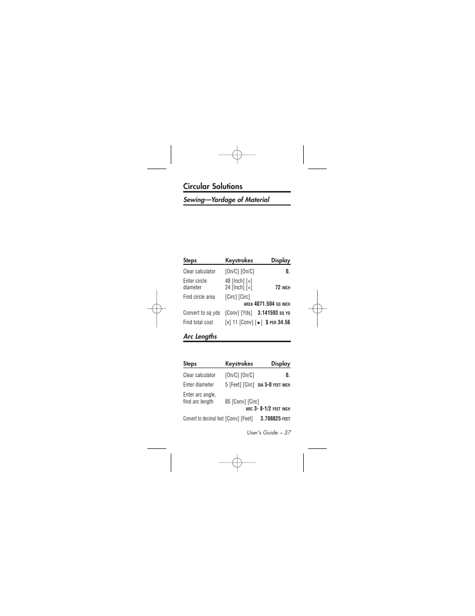 Circular solutions | Calculated Industries 4015 User Manual | Page 37 / 84