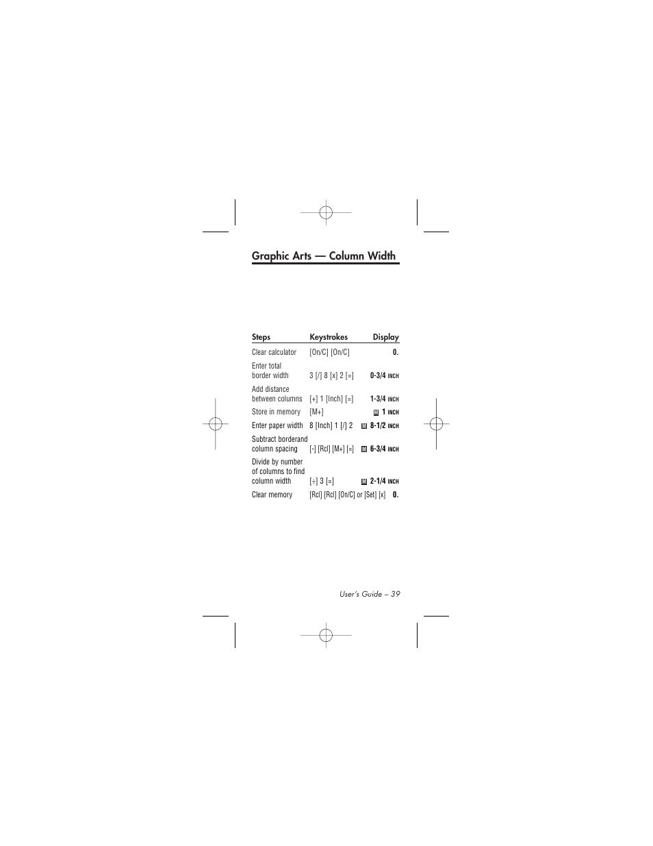 Graphic arts — column width | Calculated Industries 4015 User Manual | Page 39 / 84