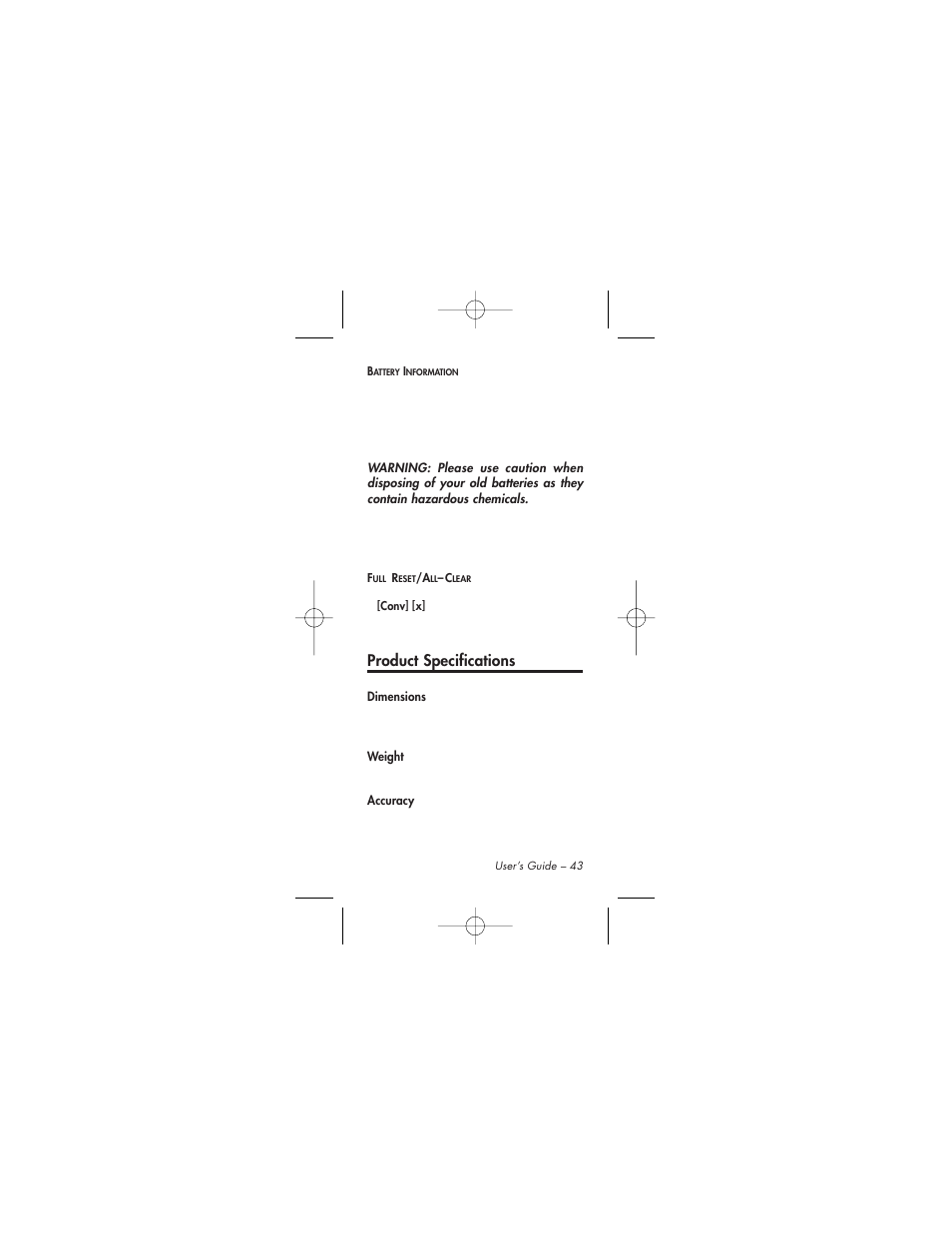 Product specifications | Calculated Industries 4015 User Manual | Page 43 / 84