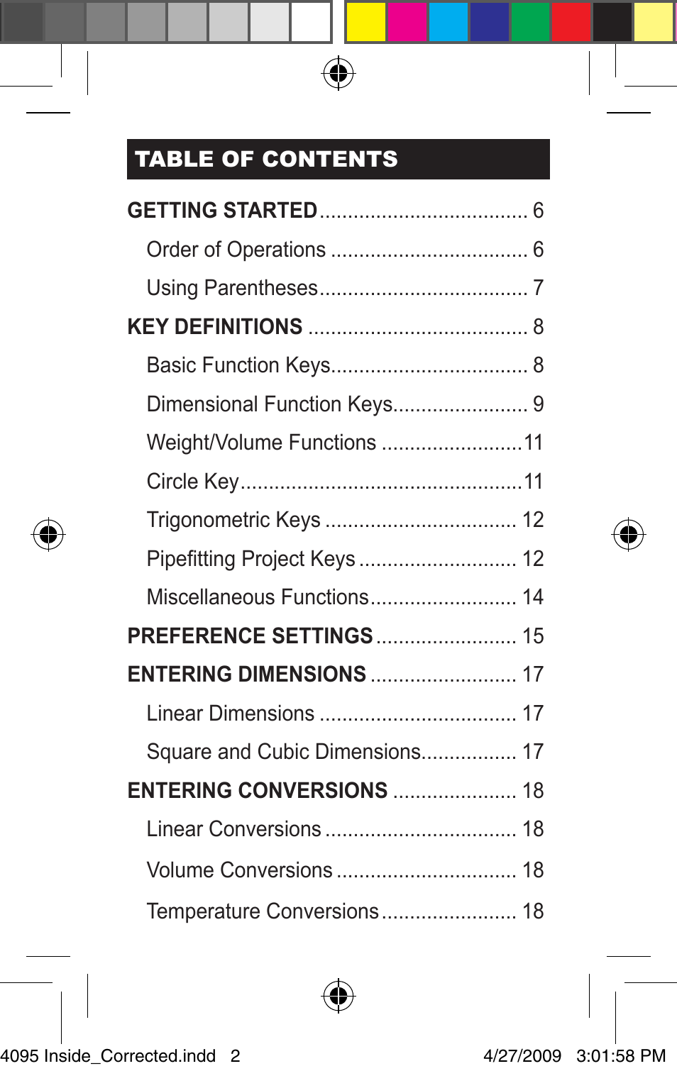 Calculated Industries 4095-A Pocket Reference Guide User Manual | Page 2 / 36