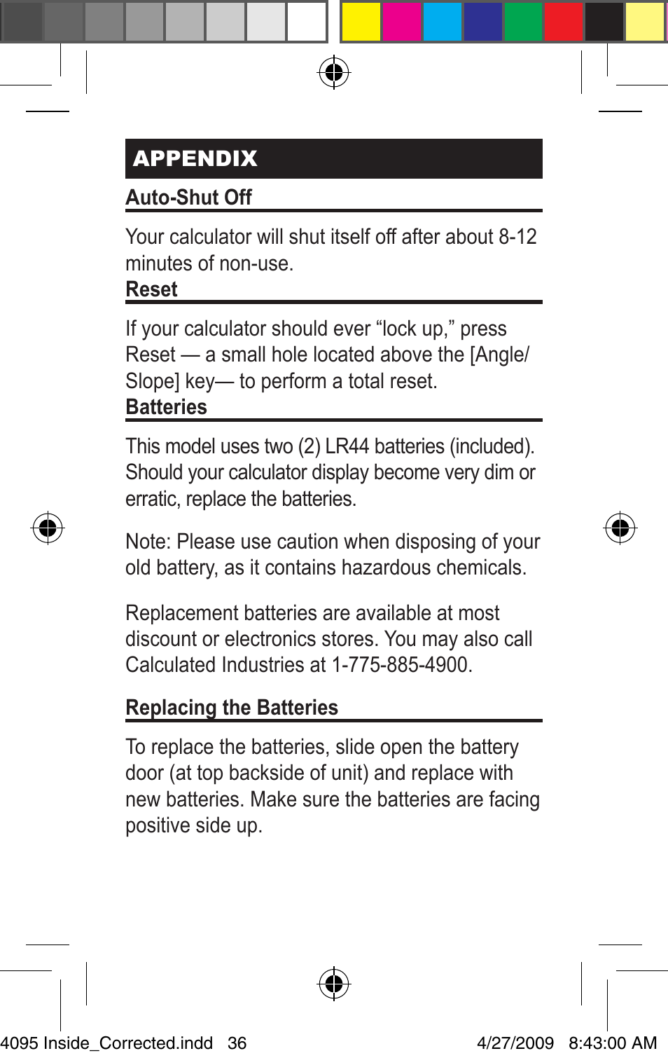 Calculated Industries 4095-A Pocket Reference Guide User Manual | Page 36 / 36