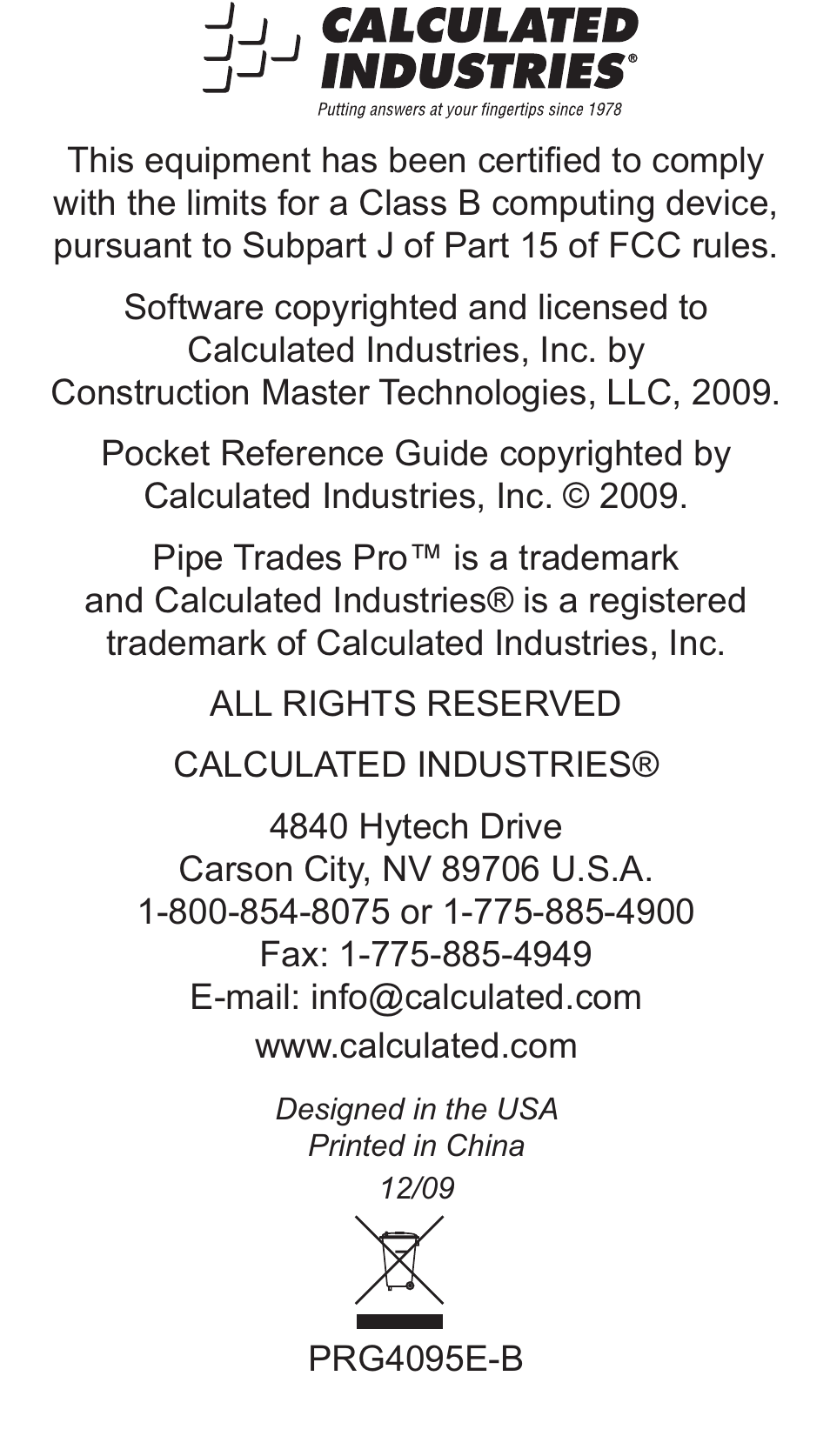 Calculated Industries 4095-B Pocket Reference Guide User Manual | Page 38 / 38