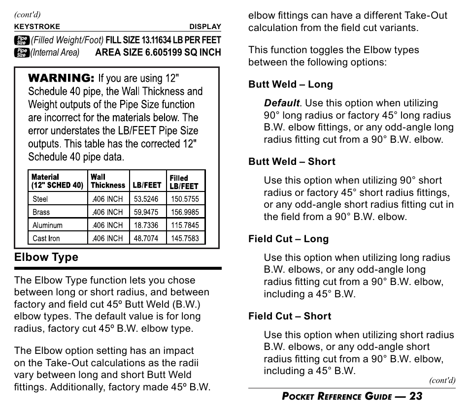 Elbow type | Calculated Industries 4095-C Pocket Reference Guide User Manual | Page 13 / 23