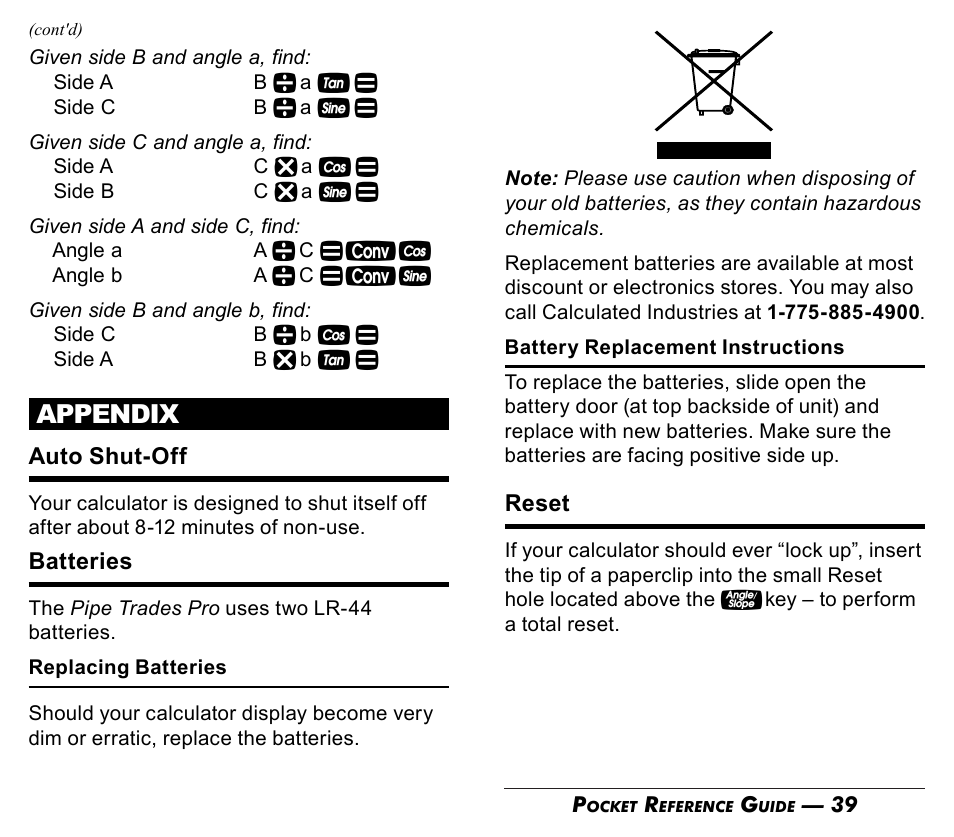 Appendix | Calculated Industries 4095-C Pocket Reference Guide User Manual | Page 21 / 23