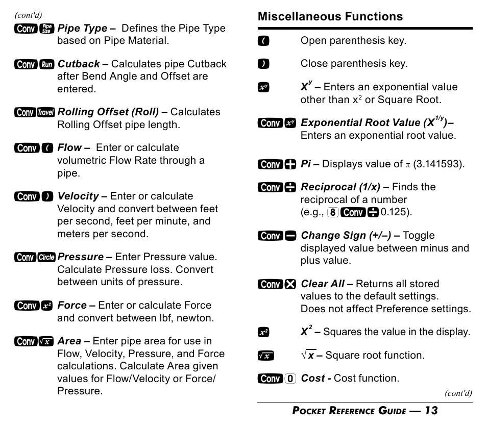 Miscellaneous functions | Calculated Industries 4095-C Pocket Reference Guide User Manual | Page 8 / 23