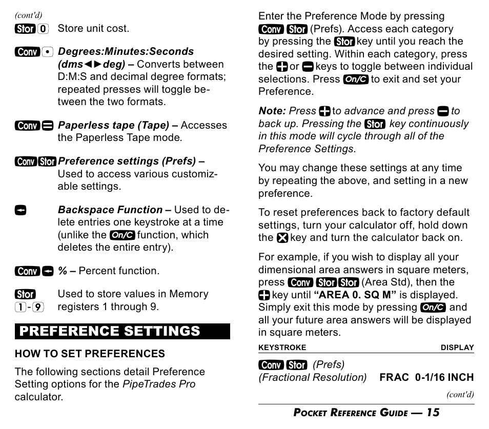 Preference settings | Calculated Industries 4095-C Pocket Reference Guide User Manual | Page 9 / 23