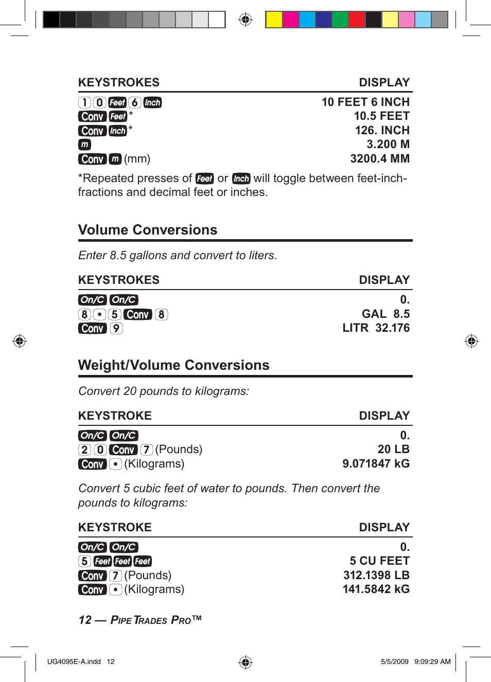 Volume conversions, Weight/volume conversions | Calculated Industries 4095-A User Guide User Manual | Page 14 / 50