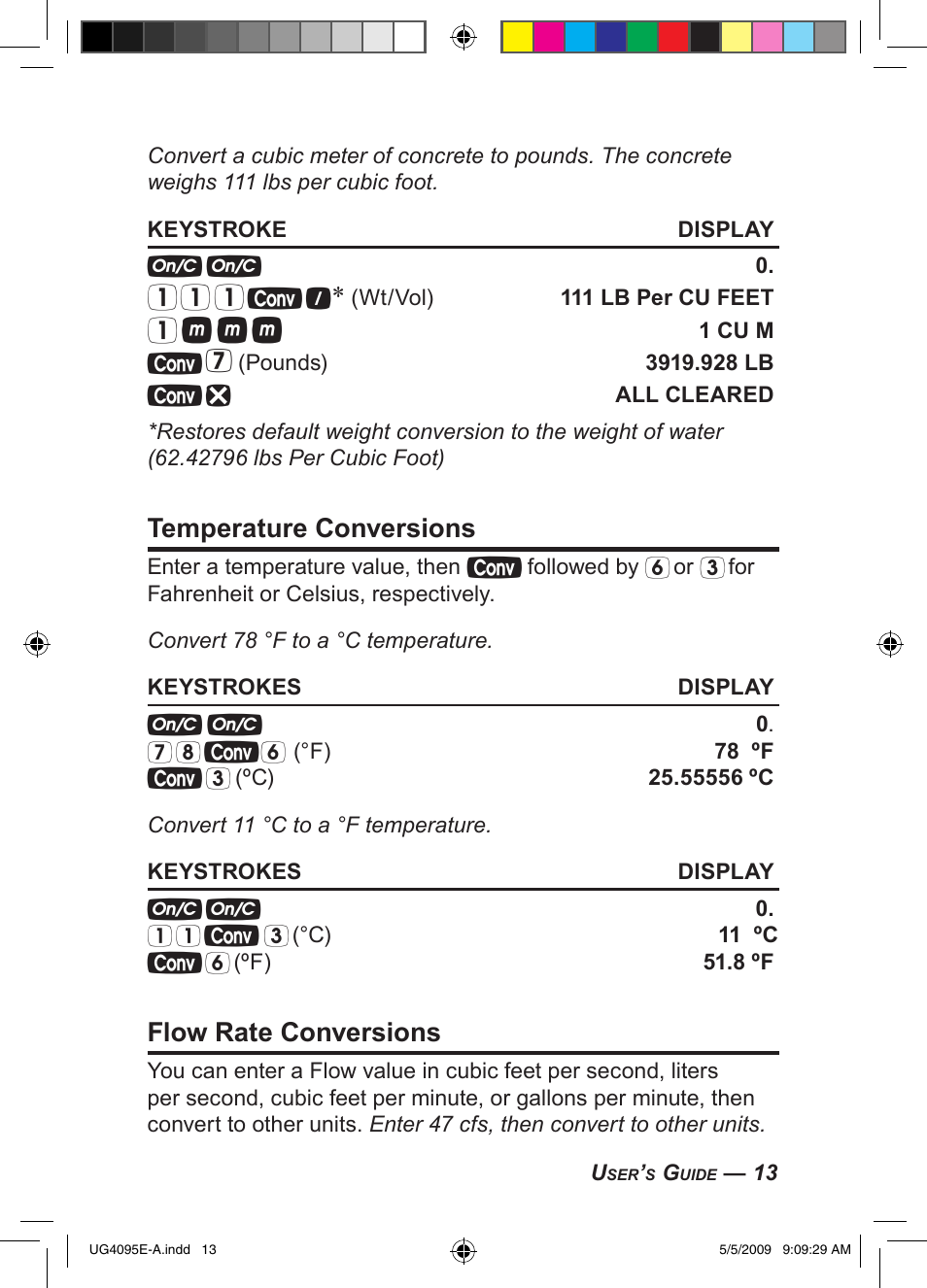 Temperature conversions, Flow rate conversions | Calculated Industries 4095-A User Guide User Manual | Page 15 / 50