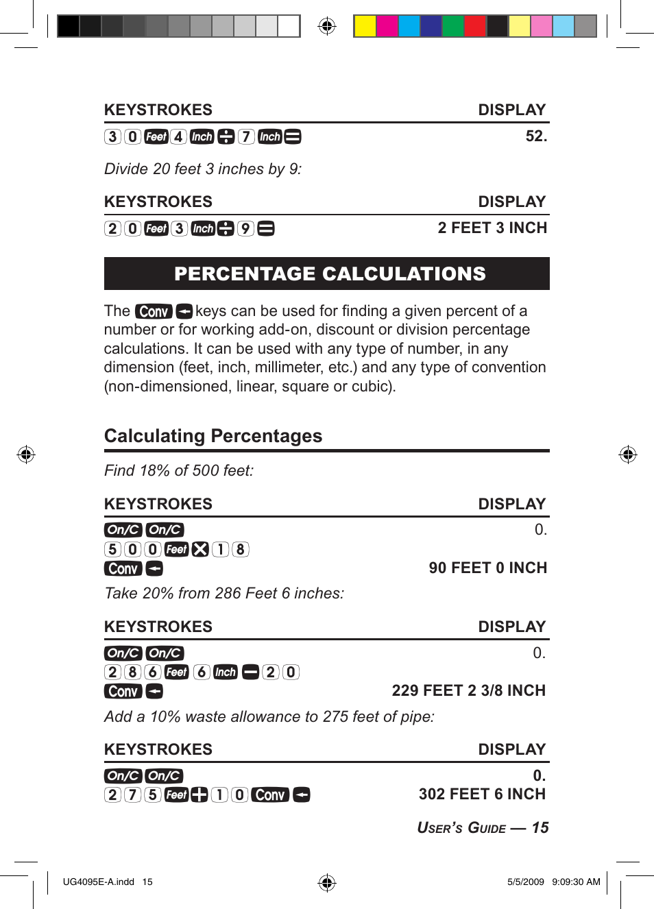 Percentage calculations, Calculating percentages | Calculated Industries 4095-A User Guide User Manual | Page 17 / 50