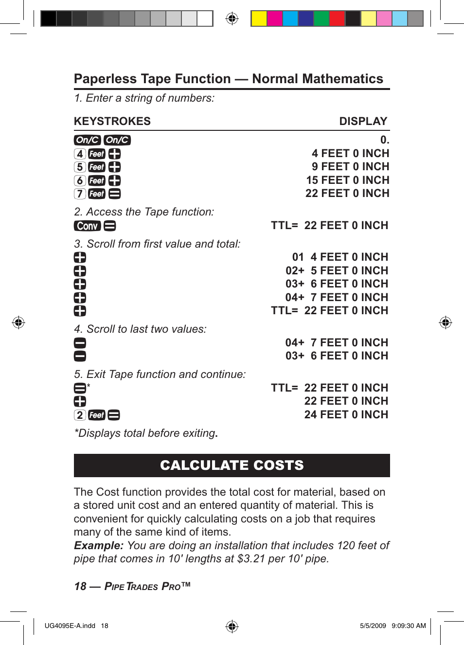 Paperless tape function — normal mathematics, Calculate costs | Calculated Industries 4095-A User Guide User Manual | Page 20 / 50