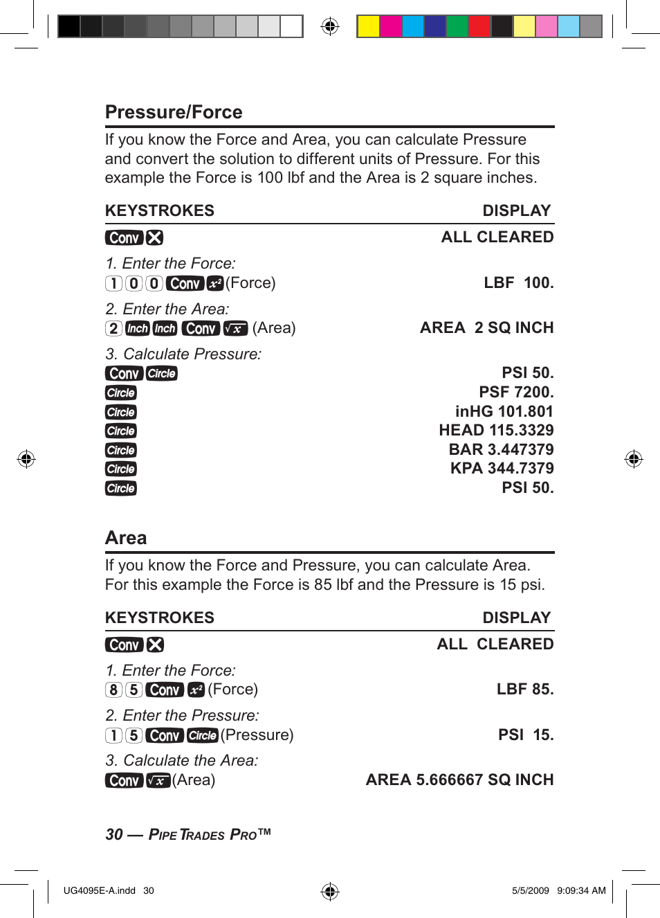 Pressure/force, Area | Calculated Industries 4095-A User Guide User Manual | Page 32 / 50