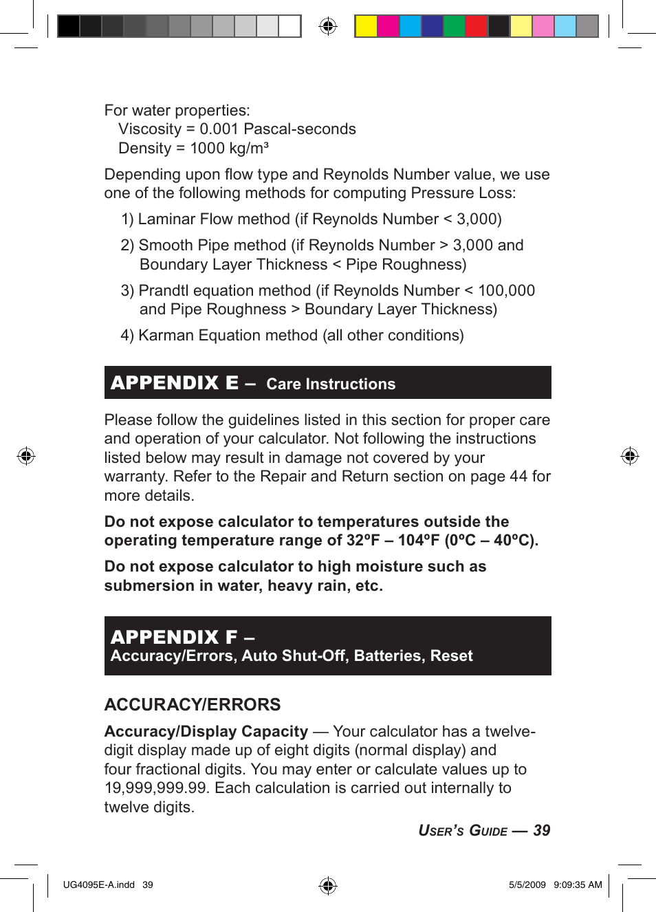 Appendix e, Appendix f, Accuracy/errors | Calculated Industries 4095-A User Guide User Manual | Page 41 / 50