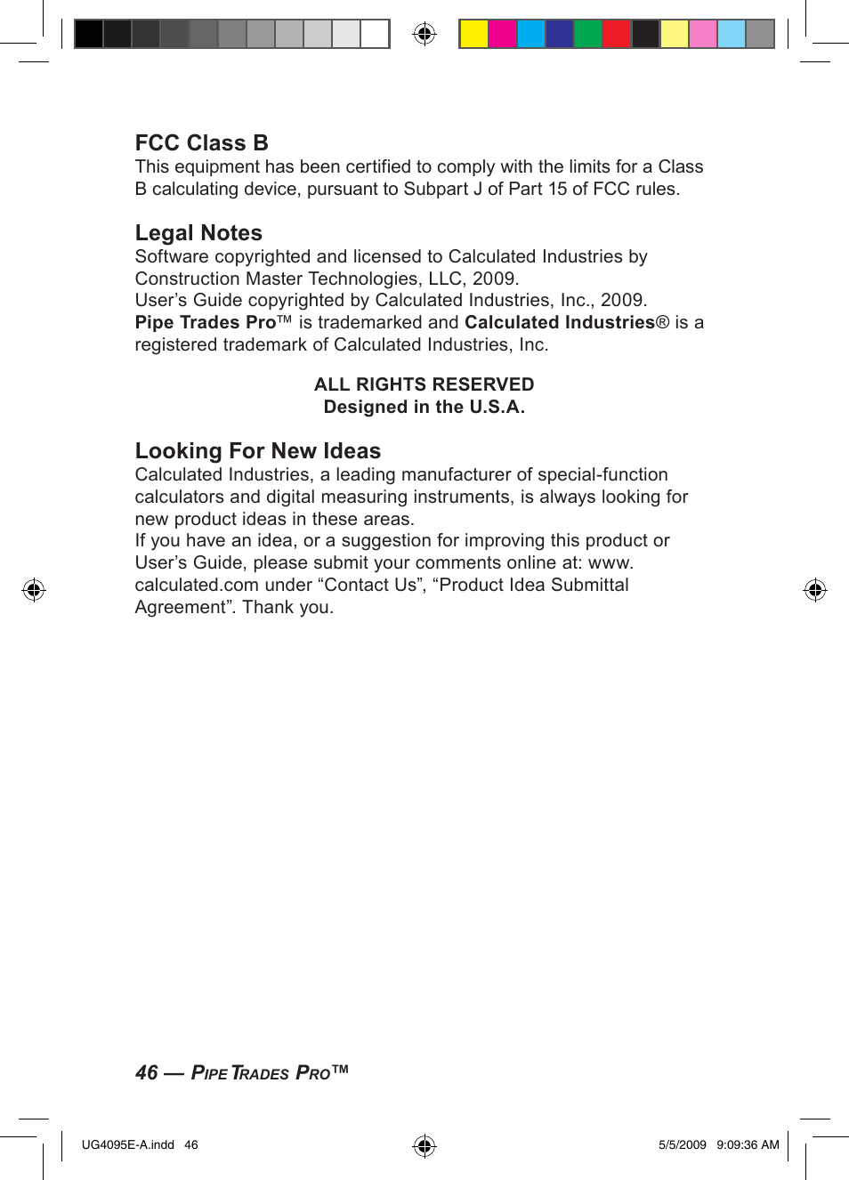 Fcc class b, Looking for new ideas | Calculated Industries 4095-A User Guide User Manual | Page 48 / 50