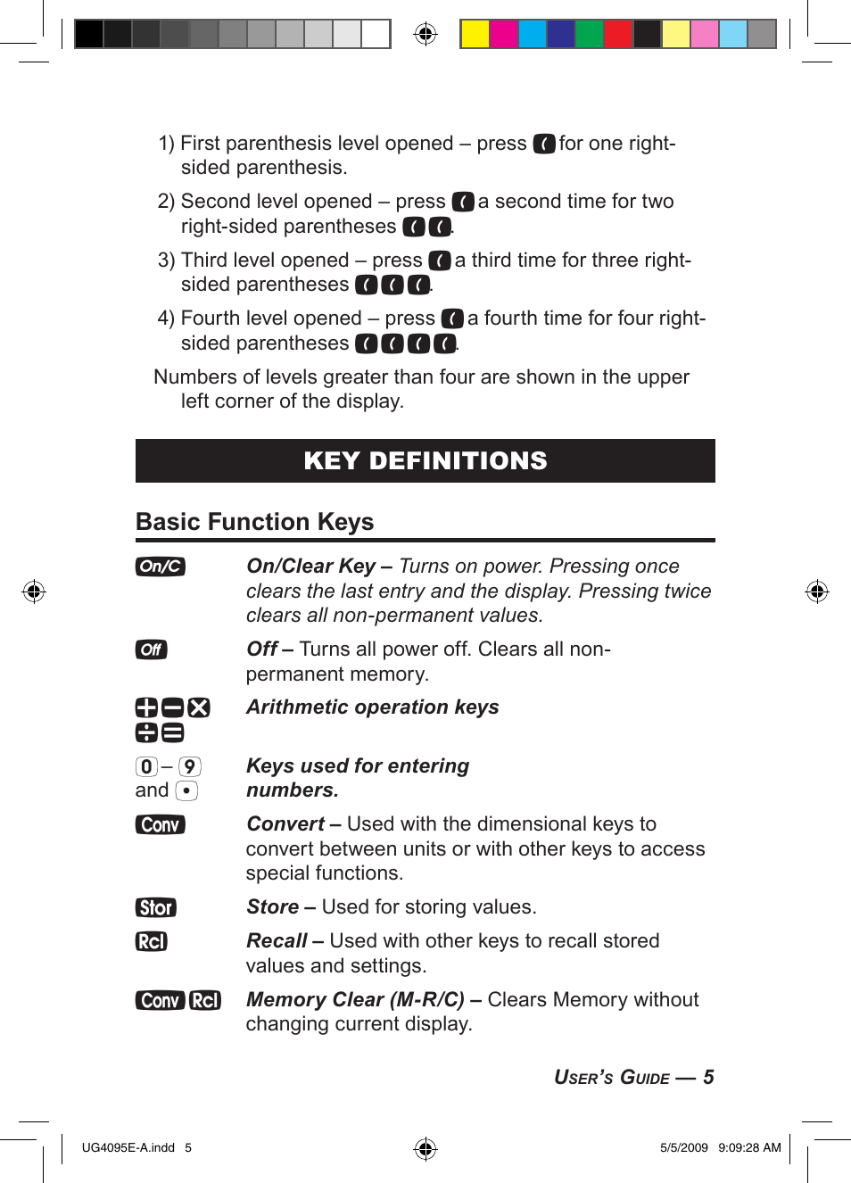 Key definitions basic function keys | Calculated Industries 4095-A User Guide User Manual | Page 7 / 50