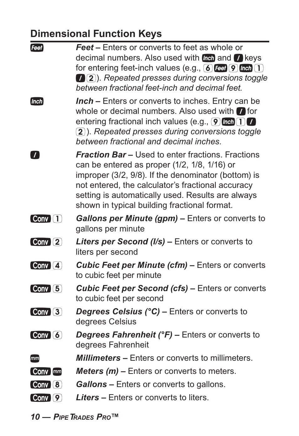 Dimensional function keys | Calculated Industries 4095-B User Guide User Manual | Page 10 / 68