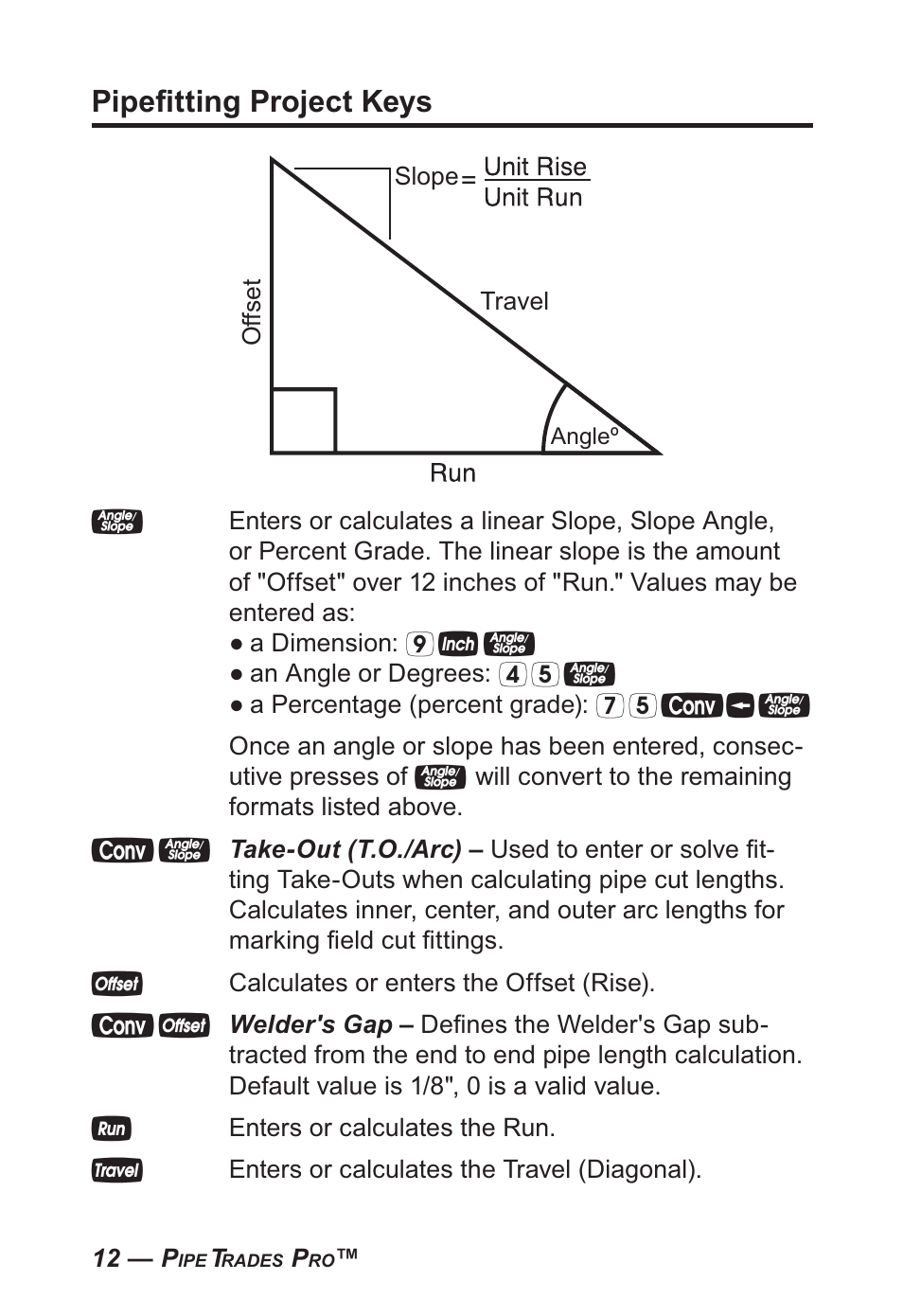 Pipeﬁtting project keys | Calculated Industries 4095-B User Guide User Manual | Page 12 / 68