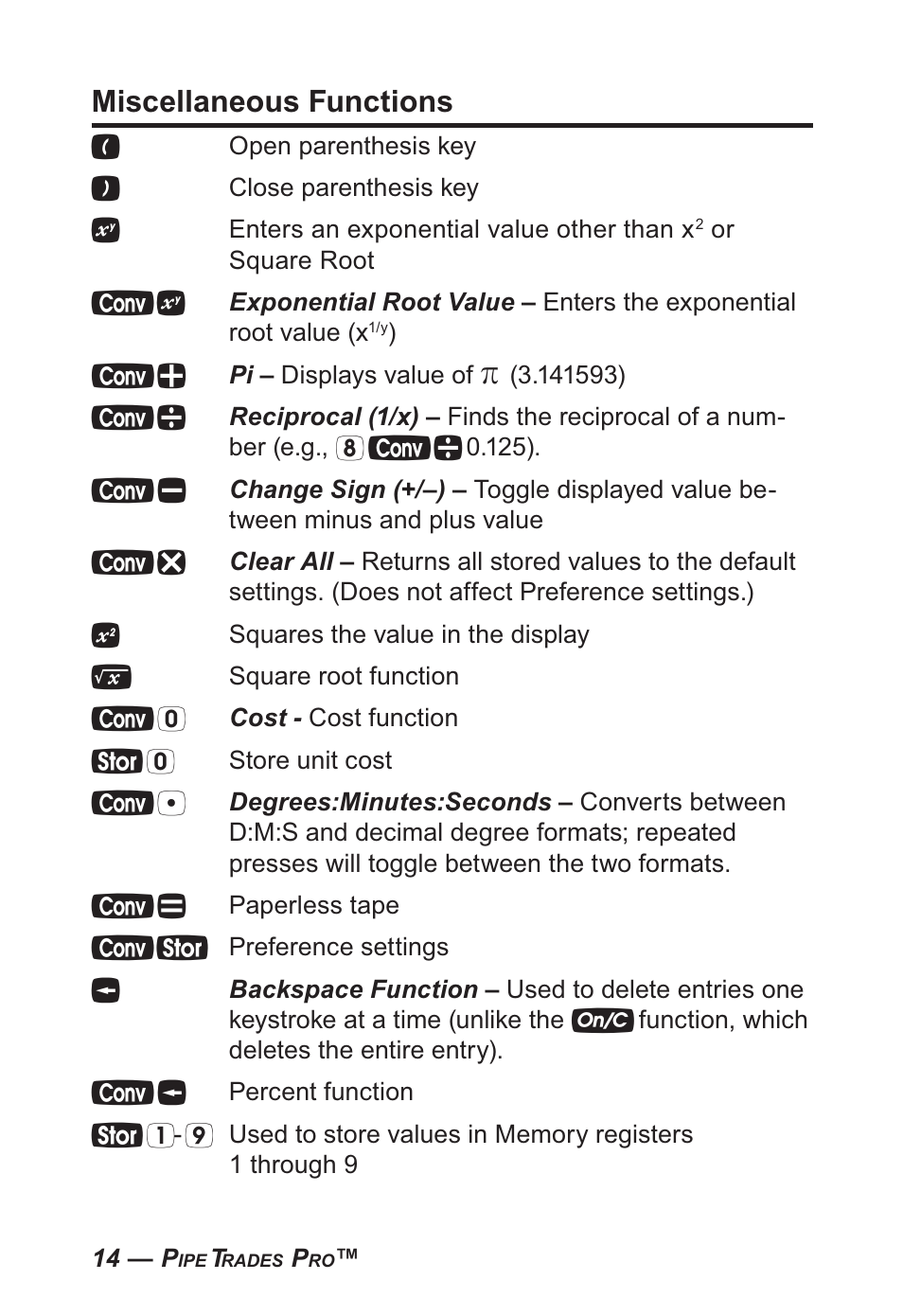 Miscellaneous functions | Calculated Industries 4095-B User Guide User Manual | Page 14 / 68