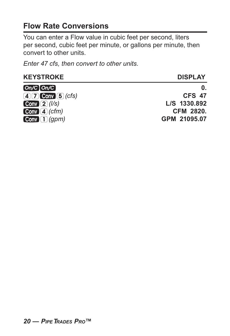 Flow rate conversions | Calculated Industries 4095-B User Guide User Manual | Page 20 / 68