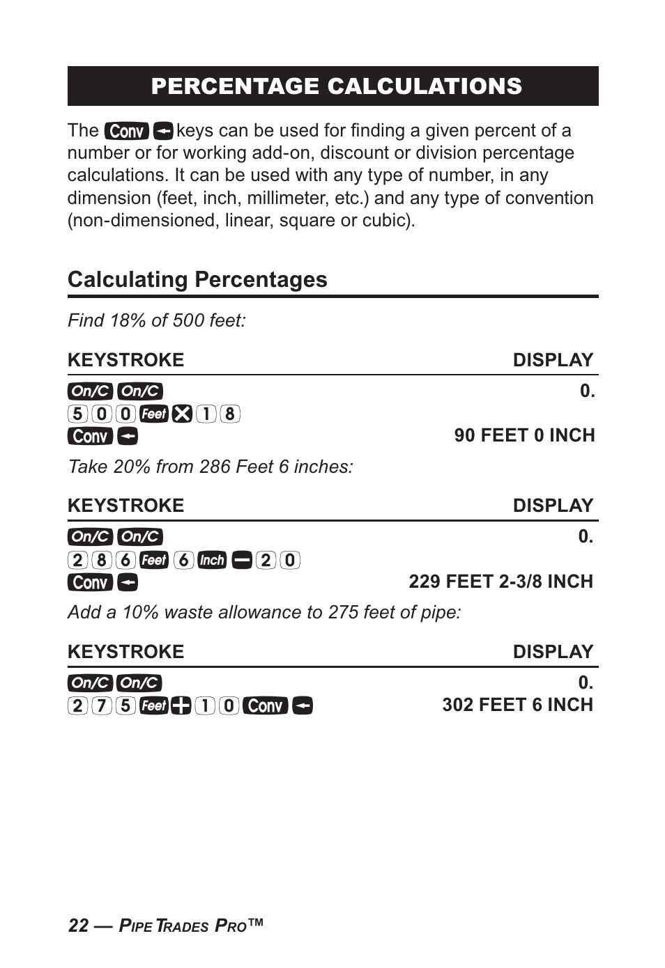 Percentage calculations, Calculating percentages | Calculated Industries 4095-B User Guide User Manual | Page 22 / 68