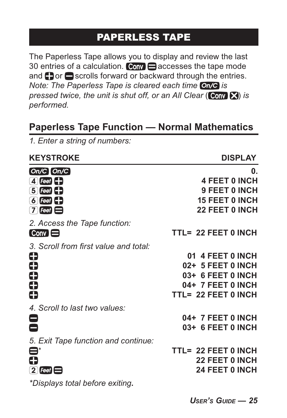 Paperless tape, Paperless tape function — normal mathematics | Calculated Industries 4095-B User Guide User Manual | Page 25 / 68