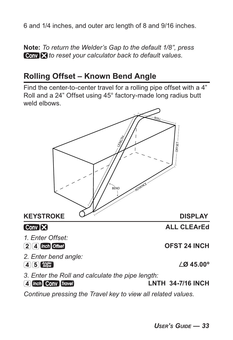 Rolling offset – known bend angle | Calculated Industries 4095-B User Guide User Manual | Page 33 / 68