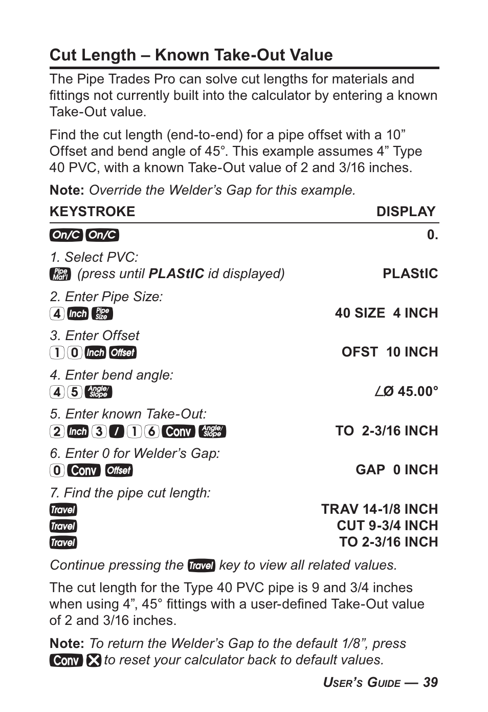 Cut length – known take-out value | Calculated Industries 4095-B User Guide User Manual | Page 39 / 68