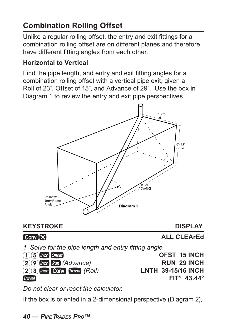 Combination rolling offset | Calculated Industries 4095-B User Guide User Manual | Page 40 / 68