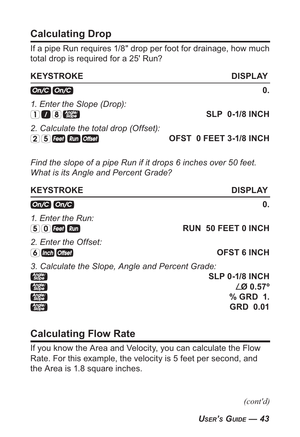 Calculating drop, Calculating flow rate | Calculated Industries 4095-B User Guide User Manual | Page 43 / 68