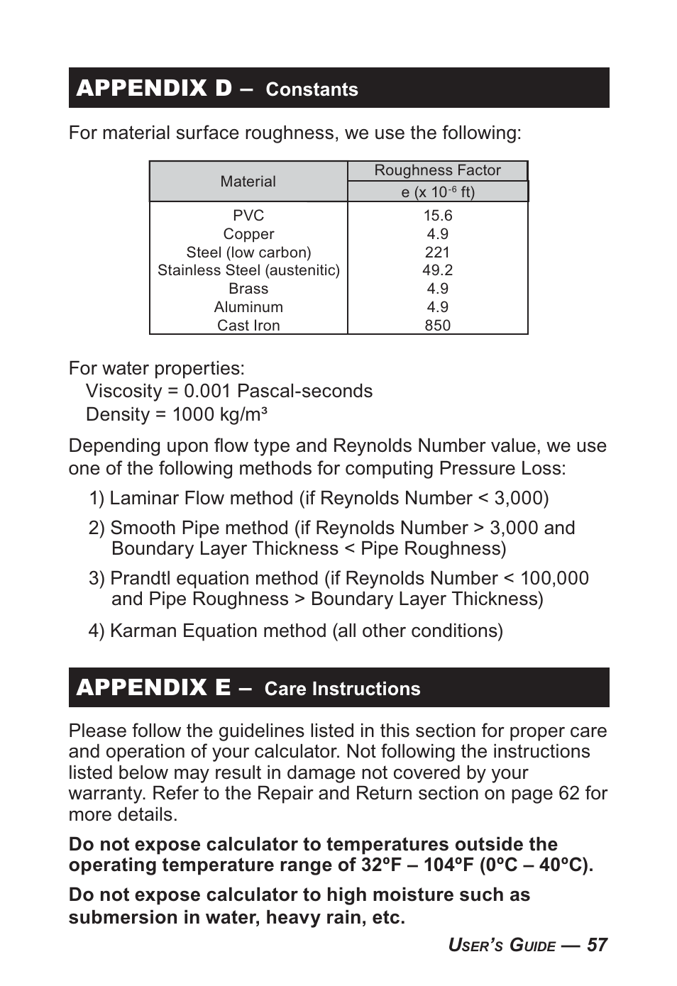 Appendix d, Appendix e | Calculated Industries 4095-B User Guide User Manual | Page 57 / 68