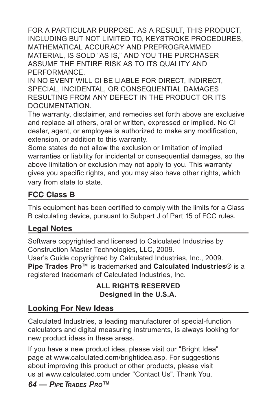 Calculated Industries 4095-B User Guide User Manual | Page 64 / 68