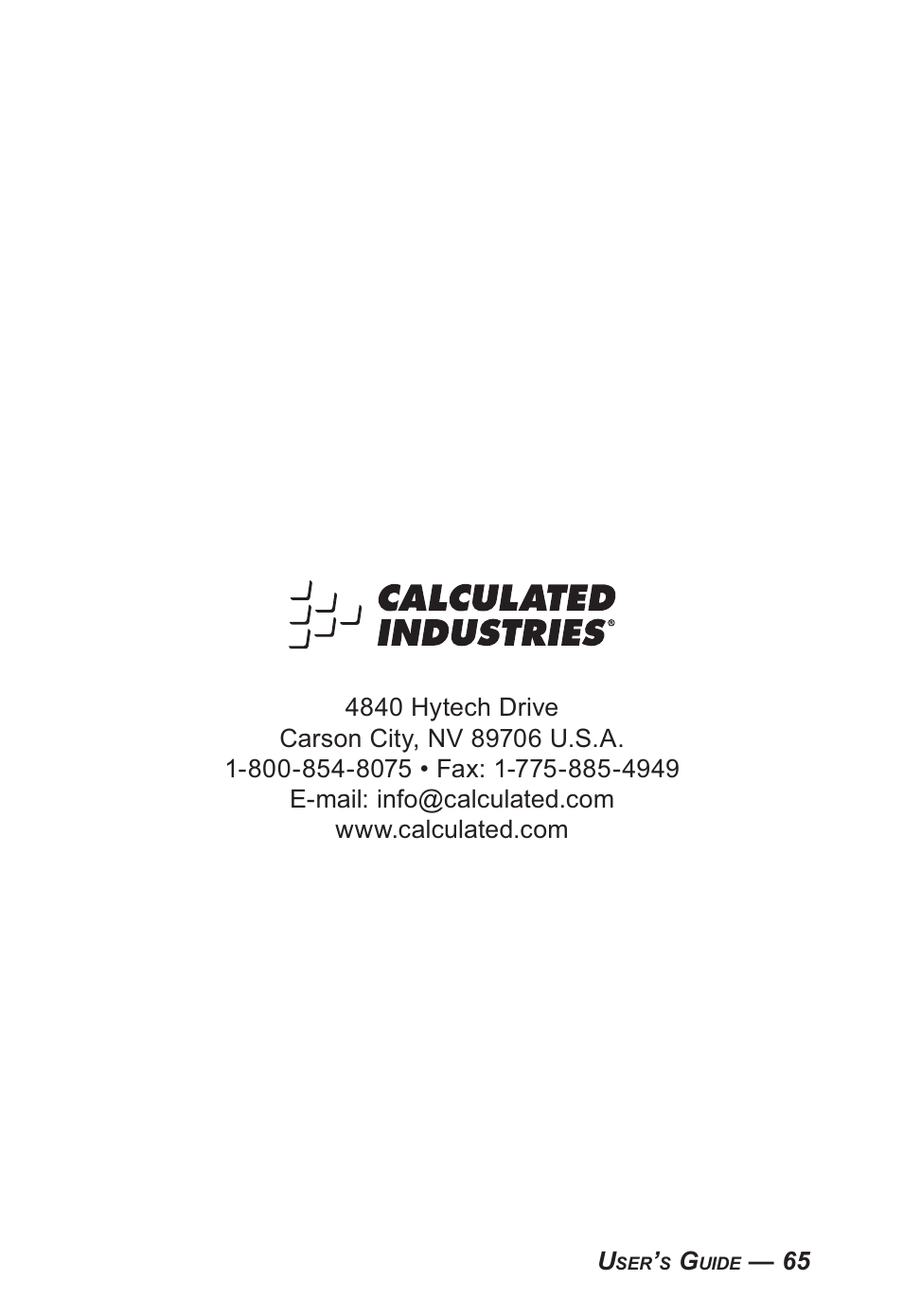 Calculated Industries 4095-B User Guide User Manual | Page 65 / 68
