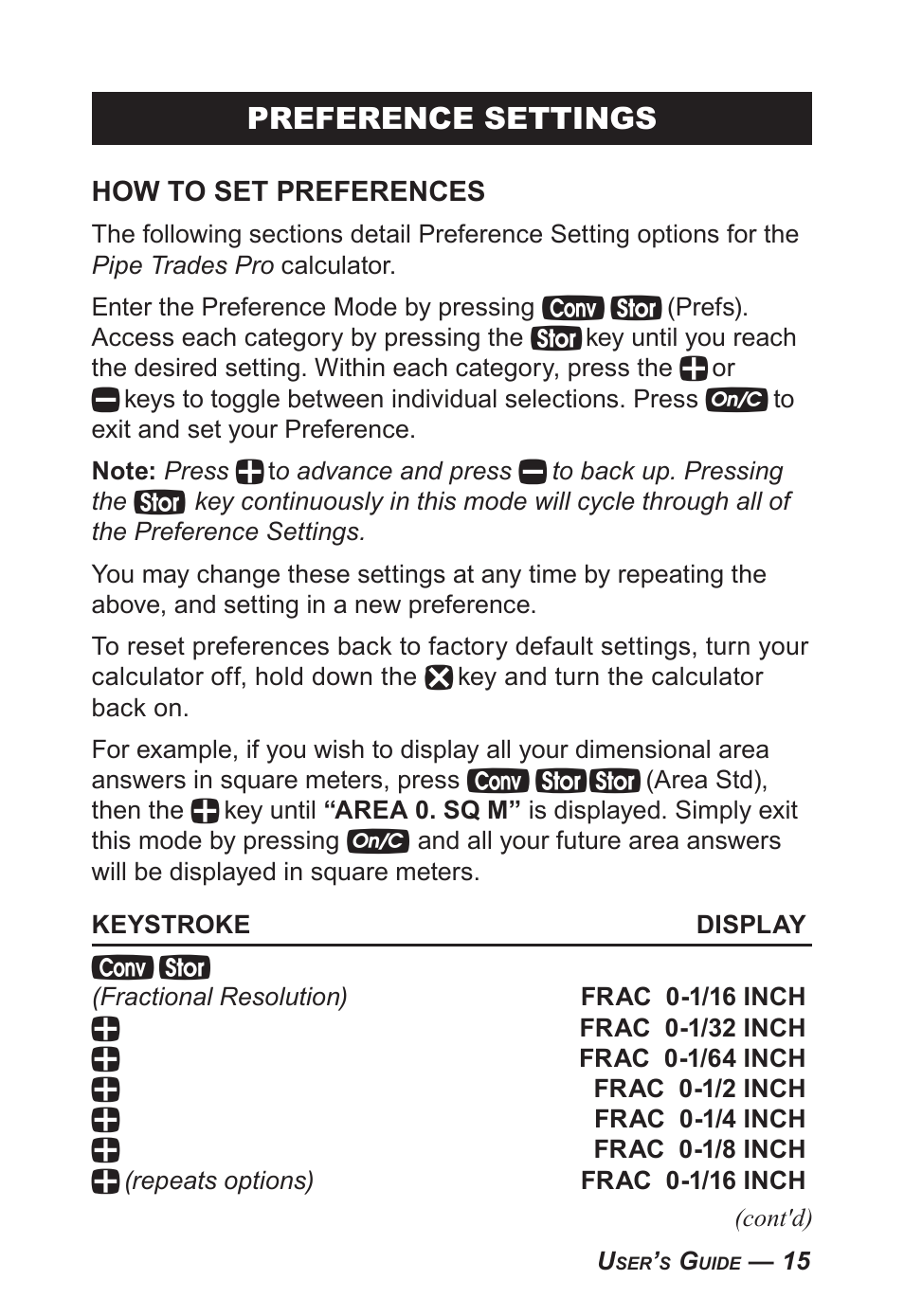 Preference settings | Calculated Industries 4095-C User Guide User Manual | Page 14 / 65