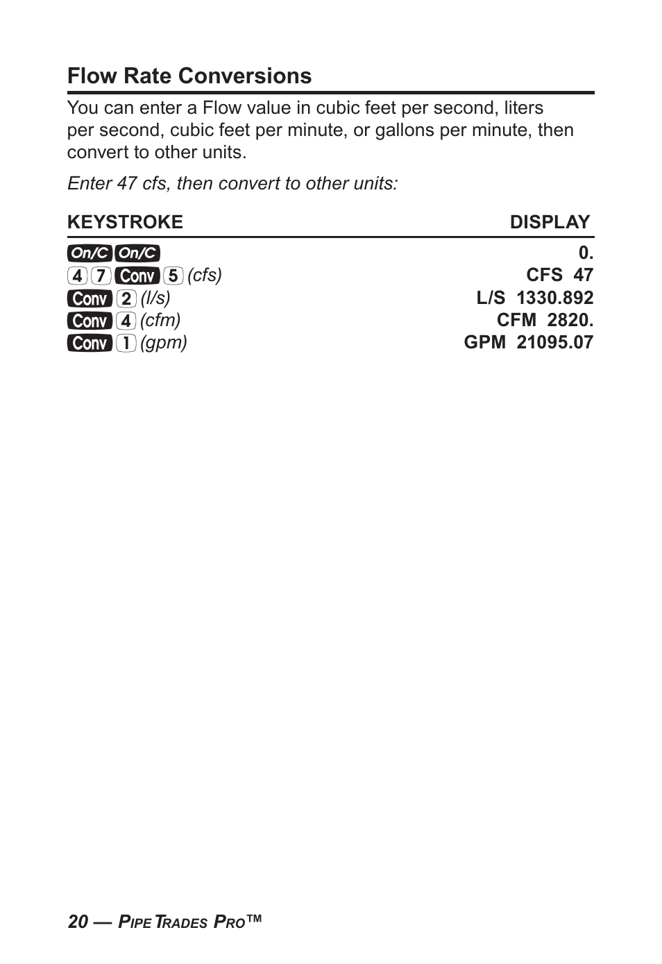 Flow rate conversions | Calculated Industries 4095-C User Guide User Manual | Page 19 / 65