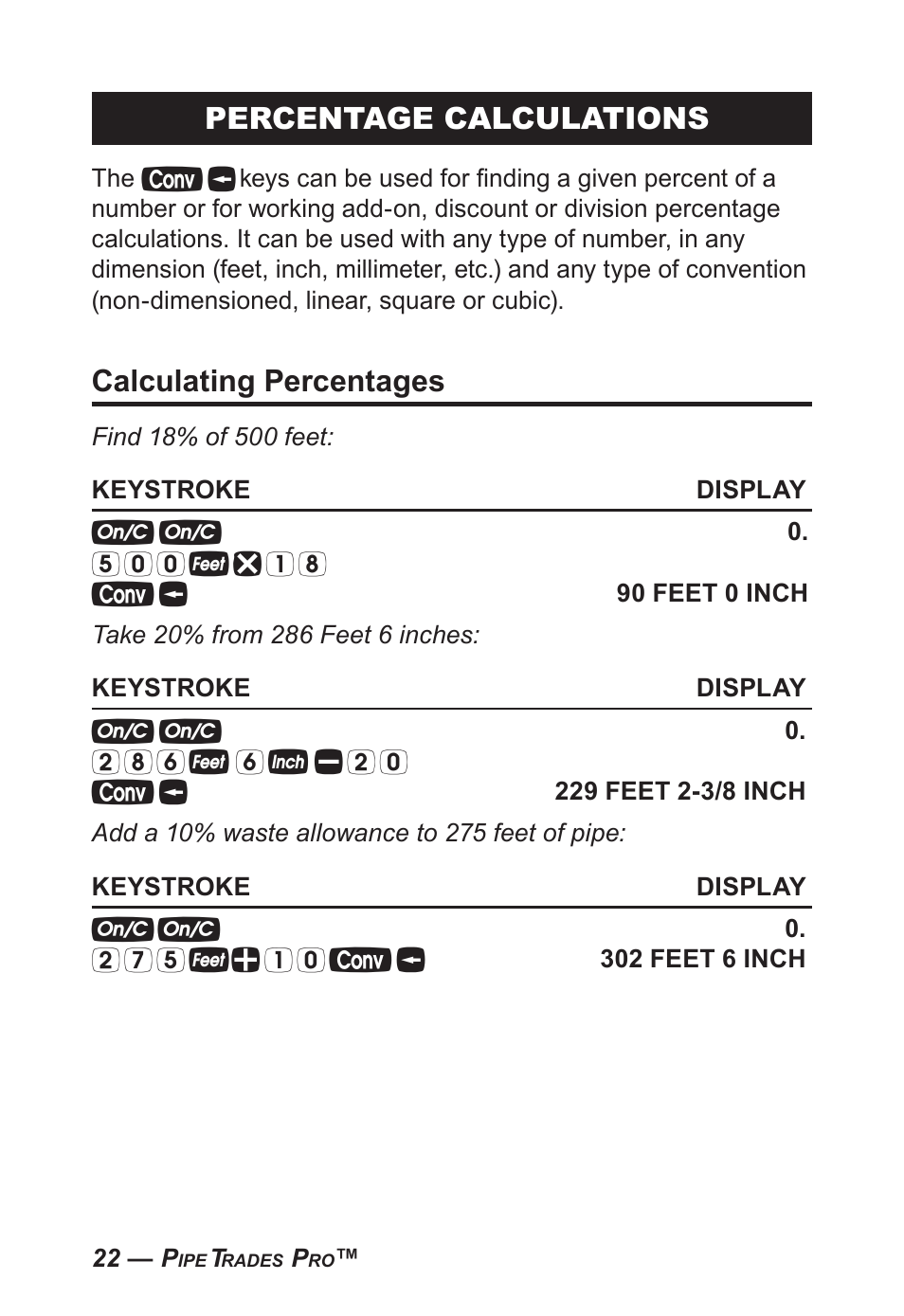 Percentage calculations, Calculating percentages | Calculated Industries 4095-C User Guide User Manual | Page 21 / 65