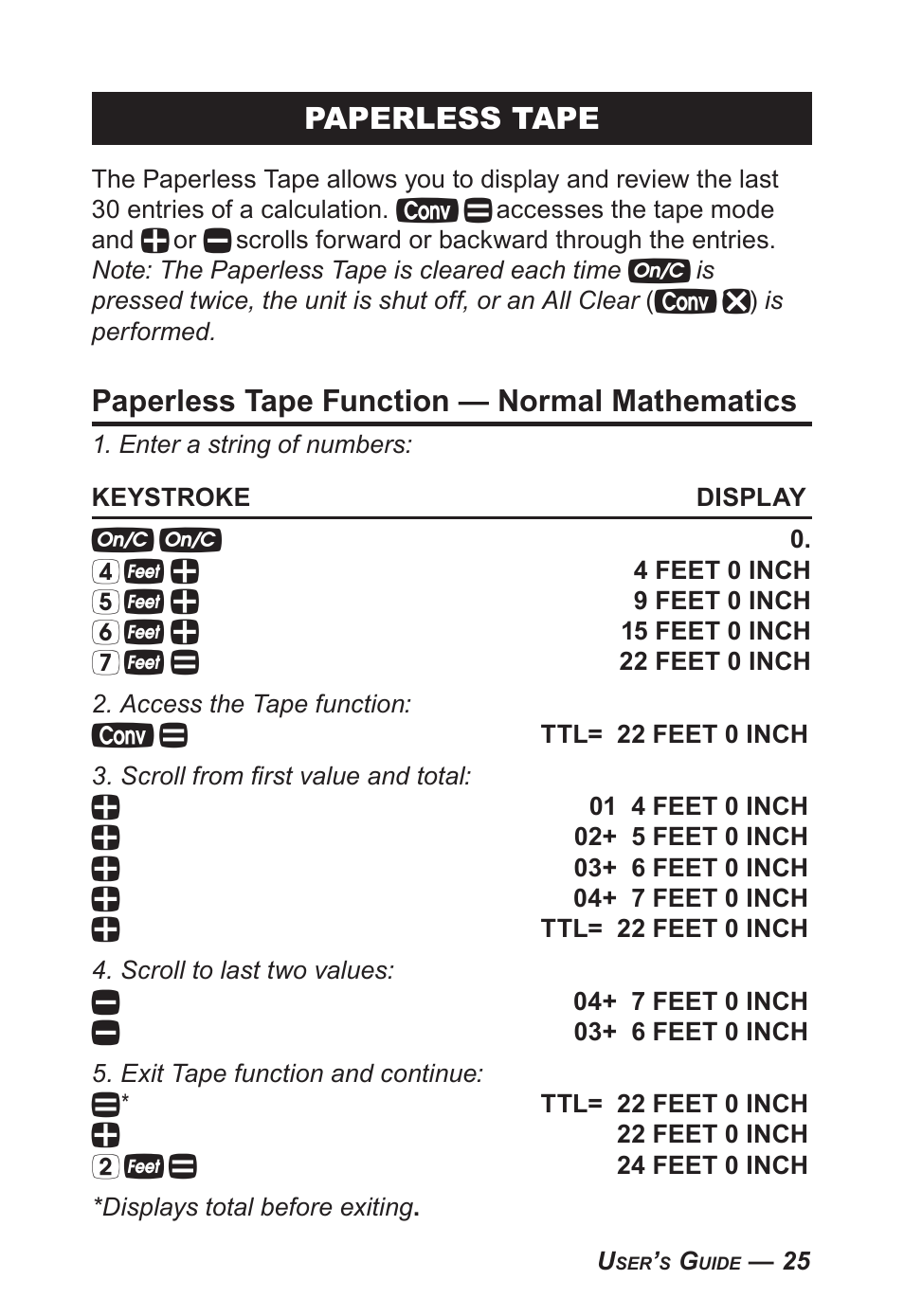 Paperless tape, Paperless tape function — normal mathematics | Calculated Industries 4095-C User Guide User Manual | Page 24 / 65