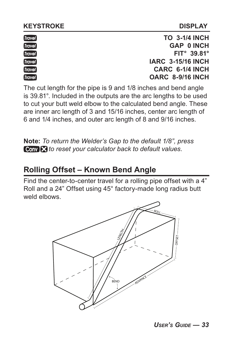 Rolling offset – known bend angle | Calculated Industries 4095-C User Guide User Manual | Page 32 / 65
