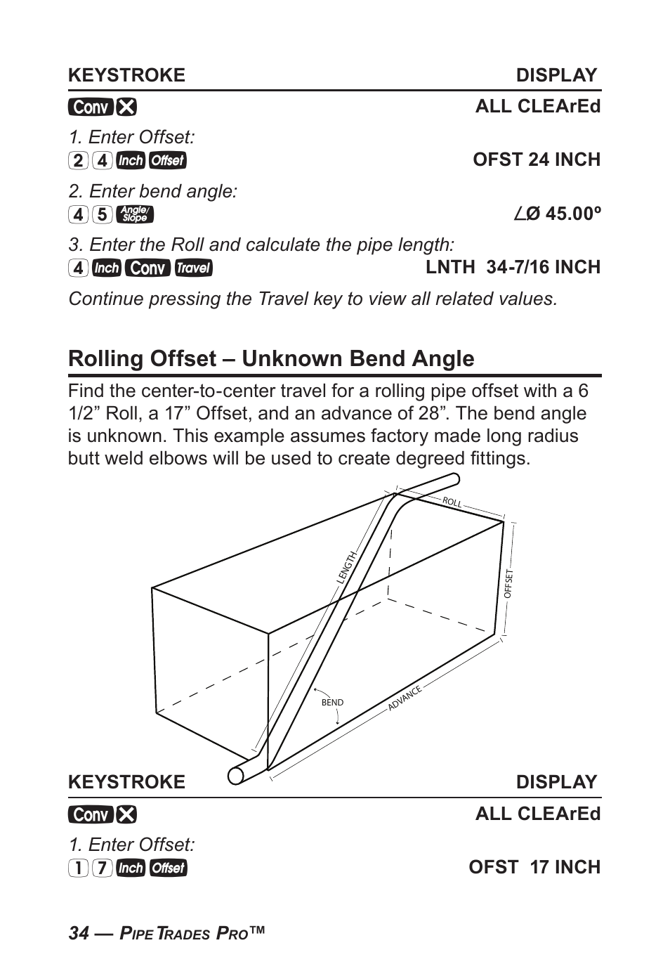 Rolling offset – unknown bend angle | Calculated Industries 4095-C User Guide User Manual | Page 33 / 65