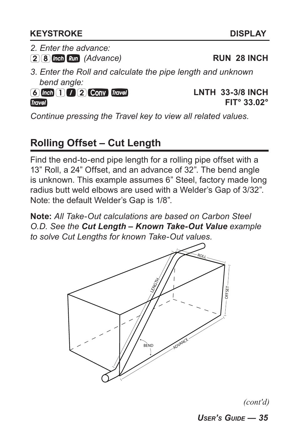 Rolling offset – cut length | Calculated Industries 4095-C User Guide User Manual | Page 34 / 65