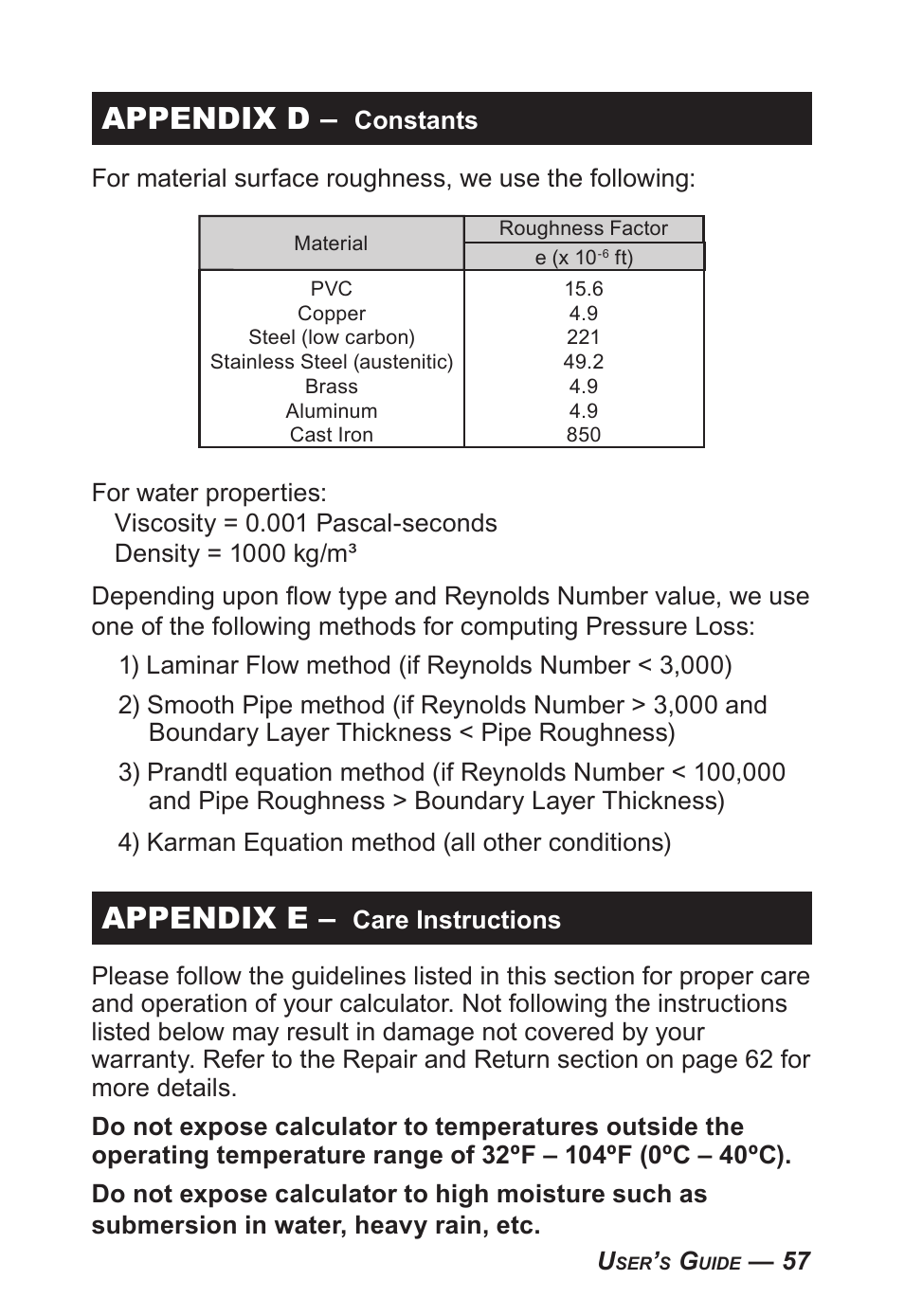 Appendix d, Appendix e | Calculated Industries 4095-C User Guide User Manual | Page 56 / 65