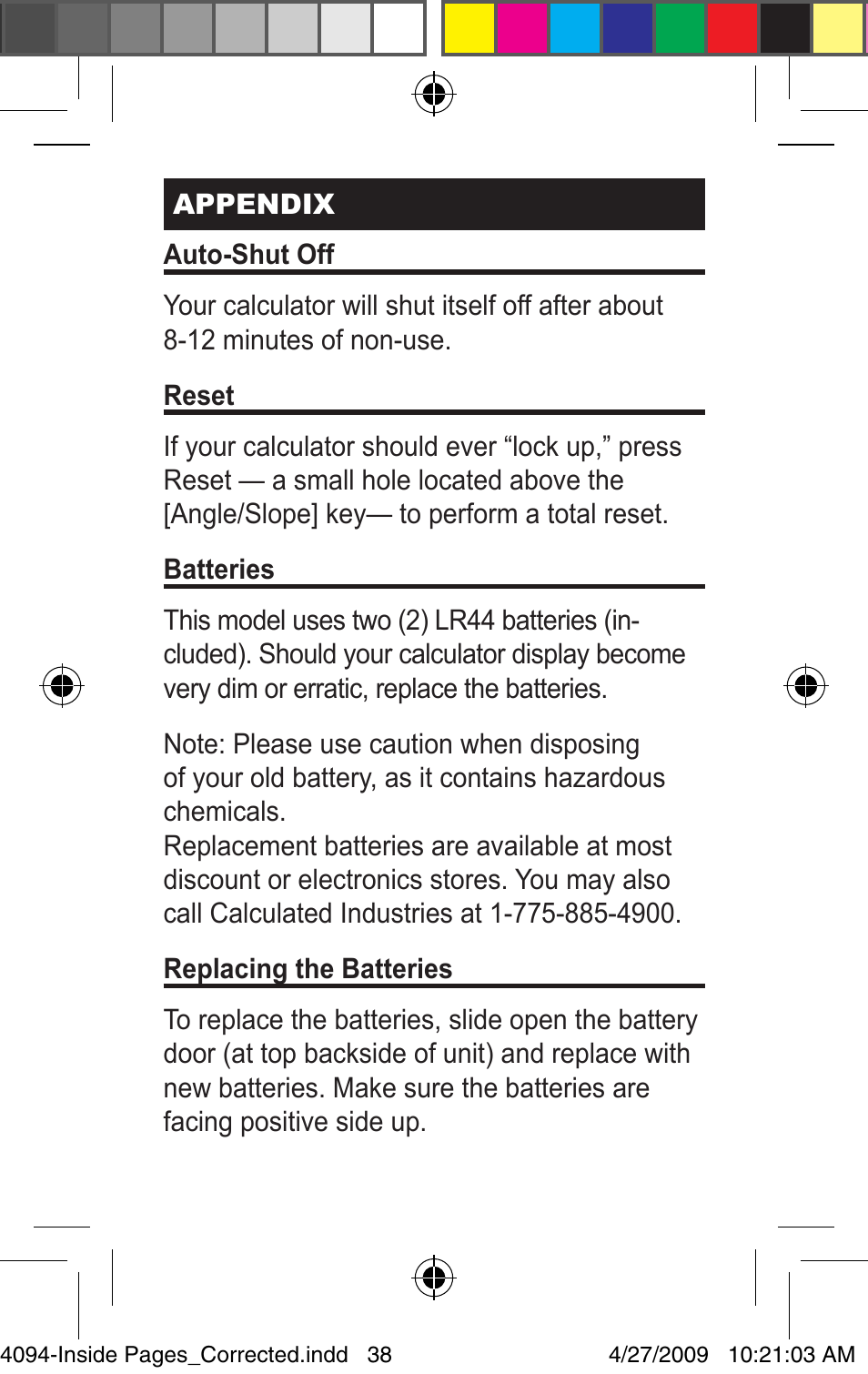 Calculated Industries 4094 Pocket Reference Guide User Manual | Page 38 / 38