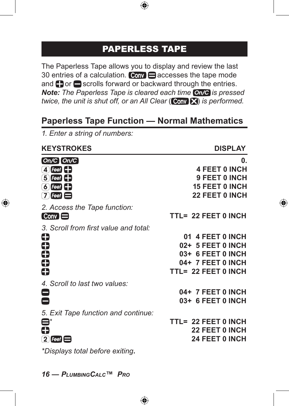 Paperless tape, Paperless tape function — normal mathematics | Calculated Industries 4094 User Guide User Manual | Page 18 / 44