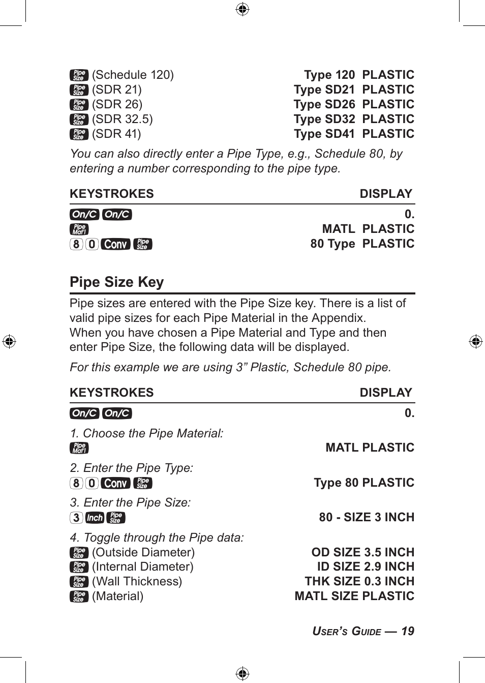 Pipe size key | Calculated Industries 4094 User Guide User Manual | Page 21 / 44