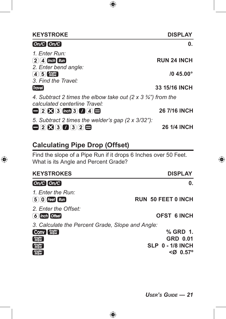 Calculating pipe drop (offset) | Calculated Industries 4094 User Guide User Manual | Page 23 / 44