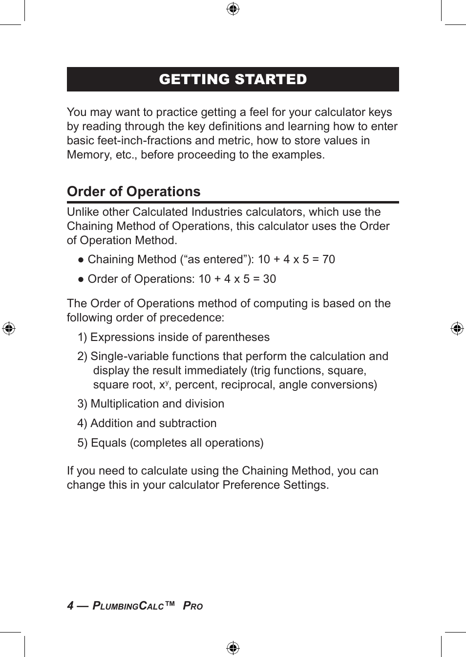 Getting started, Order of operations | Calculated Industries 4094 User Guide User Manual | Page 6 / 44