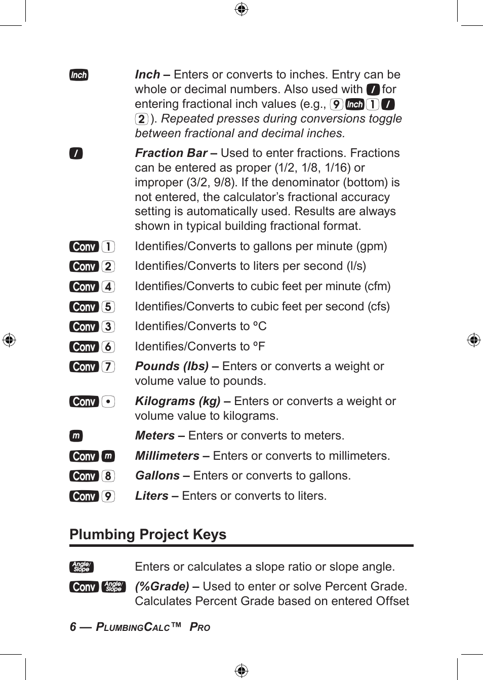 Plumbing project keys | Calculated Industries 4094 User Guide User Manual | Page 8 / 44