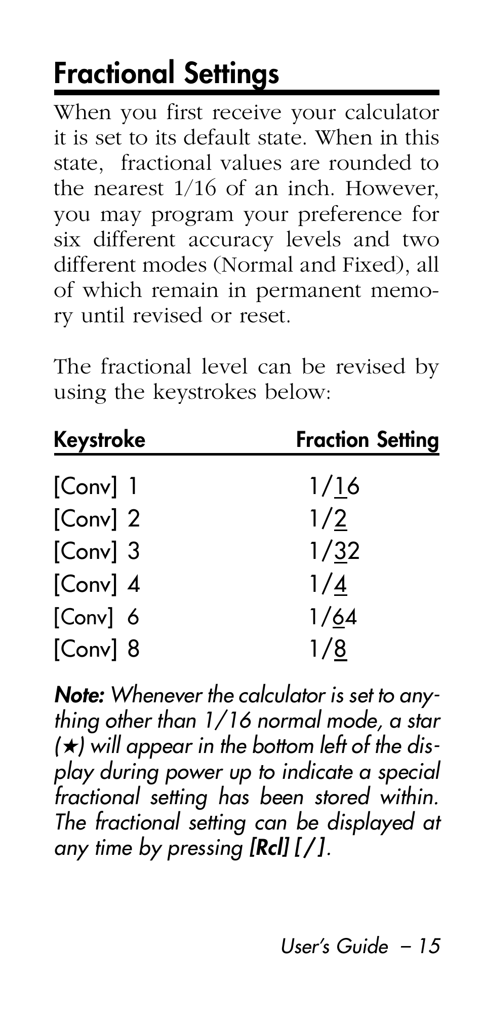 Fractional settings | Calculated Industries 8545 User Manual | Page 15 / 48