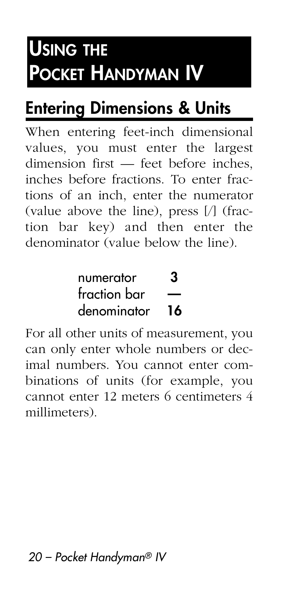 Entering dimensions & units | Calculated Industries 8545 User Manual | Page 20 / 48