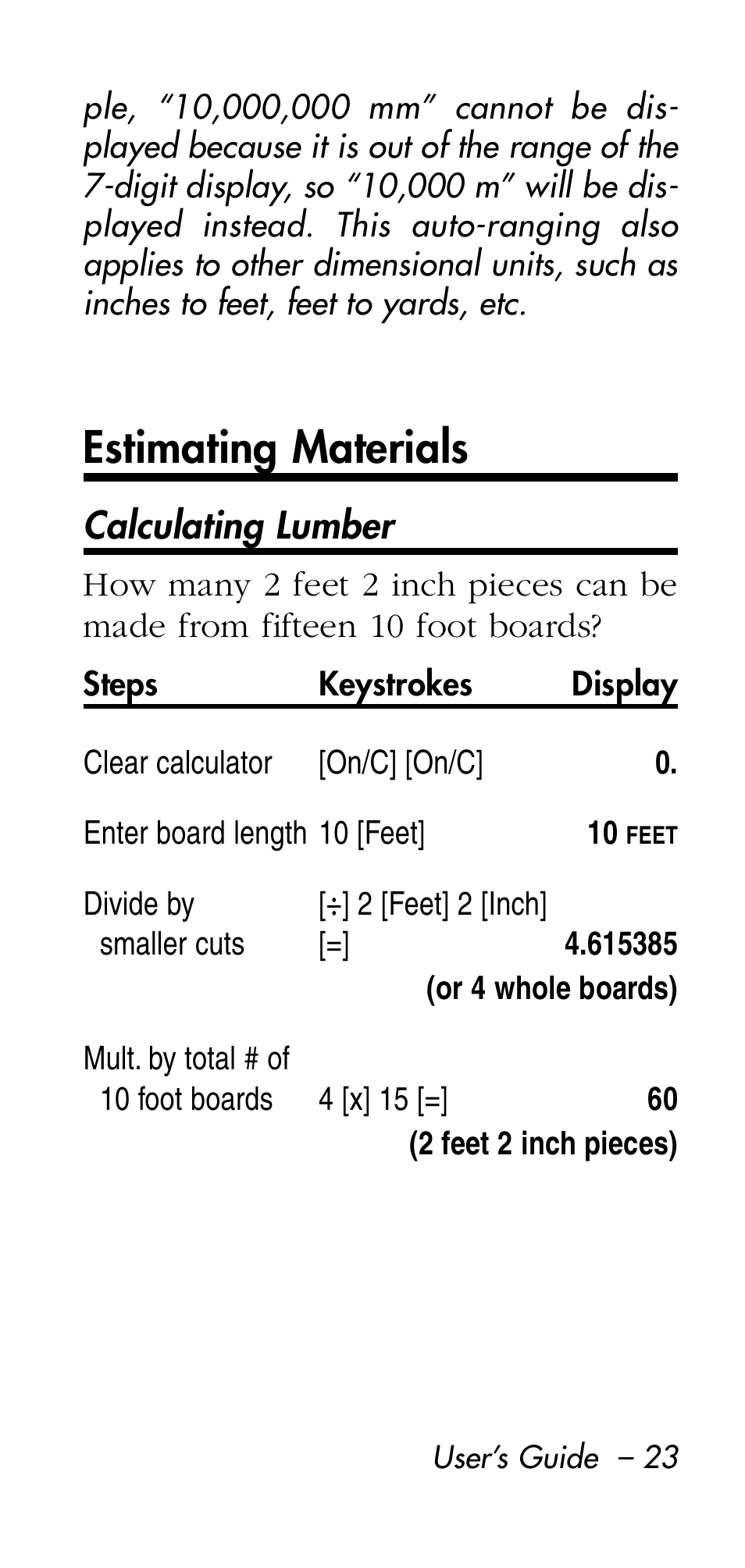 Estimating materials | Calculated Industries 8545 User Manual | Page 23 / 48