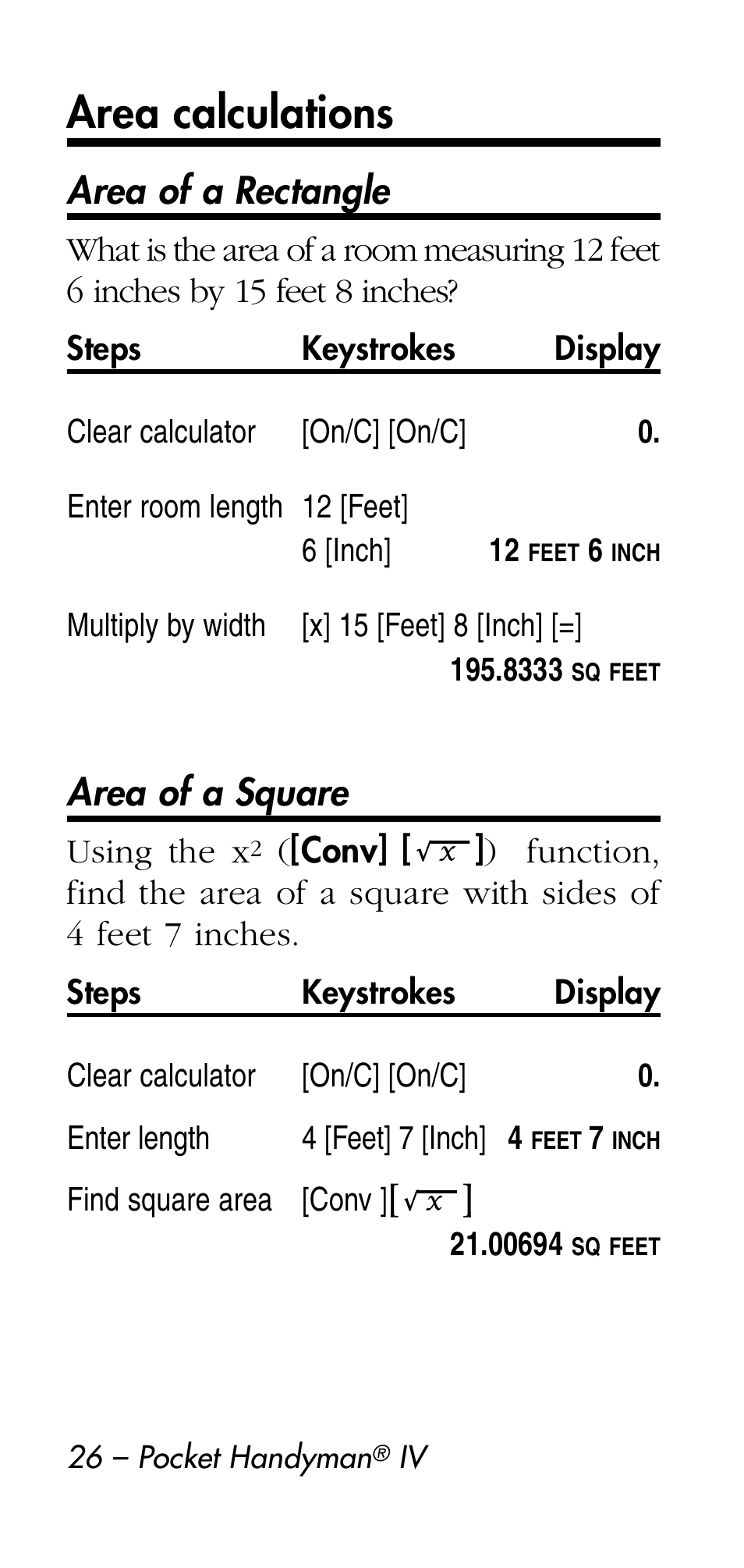 Area calculations | Calculated Industries 8545 User Manual | Page 26 / 48